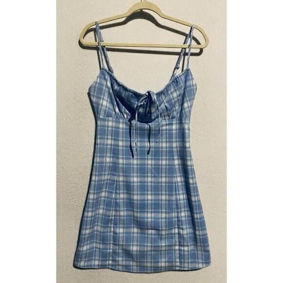 John Galt Dress Womens One Size Blue Plaid Jennifer Mini Strappy Beachy Boho - Picture 2 of 8